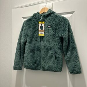 Eddie Bauer Youth BOYS' SMALL 6/7 Plush Green Full Zip Hooded Jacket NWT